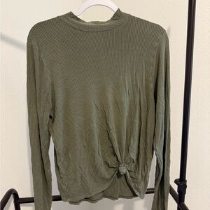 Olive Green Ribbed Long Sleeve Top